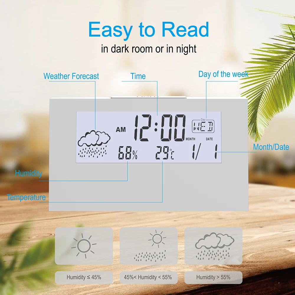 Digital desktop alarm clock with thermometer hygrometer electronic LCD kids bedside night clock with snooze back light Calendar