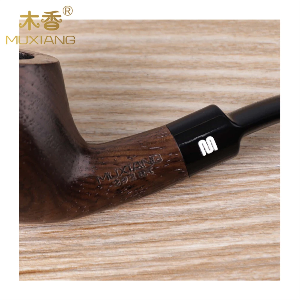 RU-Classical Ebony Wood Pipe Bent Acrylic Mouthpiece Wooden Pipe Smoke Fit for 9mm Filter with Portable Smoking Tools Kit ac0027