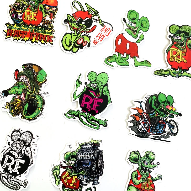 10Pcs Rat Fink Stickers For Snowboard Laptop Luggage Car Fridge DIY Styling Vinyl Home Decor Pegatina