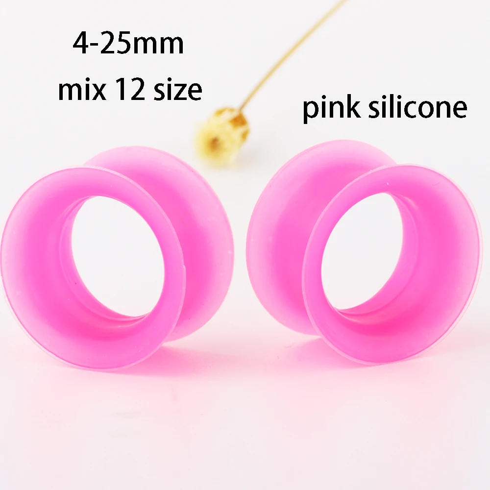 

JUNLOWPY Pink Soft Silicone Flexible Ear Skin Tunnels Plugs Expanders Gauges Hollow Body Helix Piercing Earring 6G-1" 120/240pcs