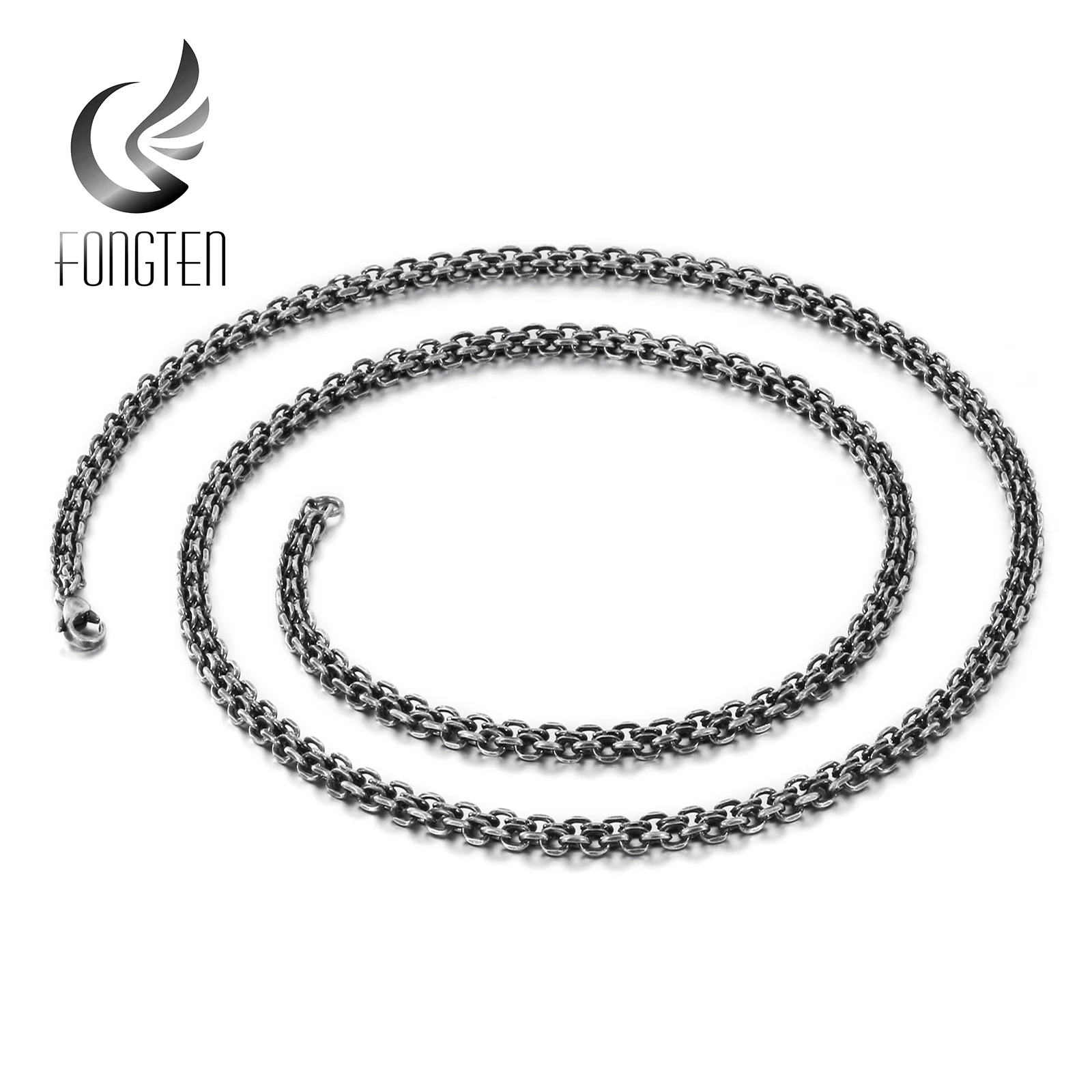 

Fongten Vintage Stainless Steel Black Punk Link Chain Long Necklace Men Fashion Jewelry