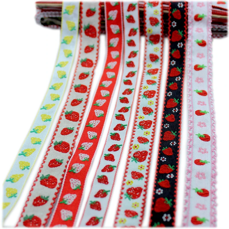 5Meter/lot Strawberry webbing embroidery lace trim ribbon decorative handmade skirt clothing lace fabric 1.5cm accessories