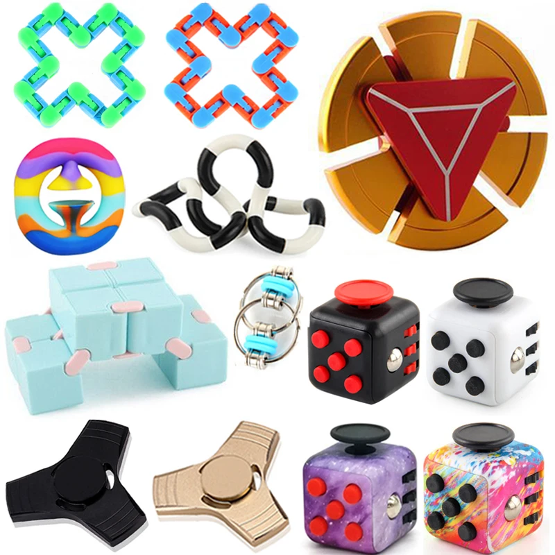 13 pces brinquedos de metal mão spinner fidget dados jogo dedo mole estresse reliever brinquedo sensorial para necessidades especiais autismo adhd