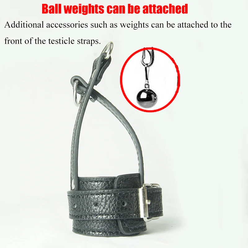 Leather Ball Stretcher ,Humiliating Chastity Cage Cockring Leash Set, Wrap Around Scrotum Cock Ring,Sex Toys For Men