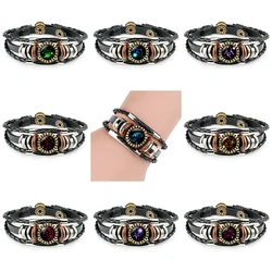 Vintage 12 Zodiac Sign charm bracelet For Women Men Horoscope Multi layered Leather Wrap Bangle Fashion Jewelry Gift