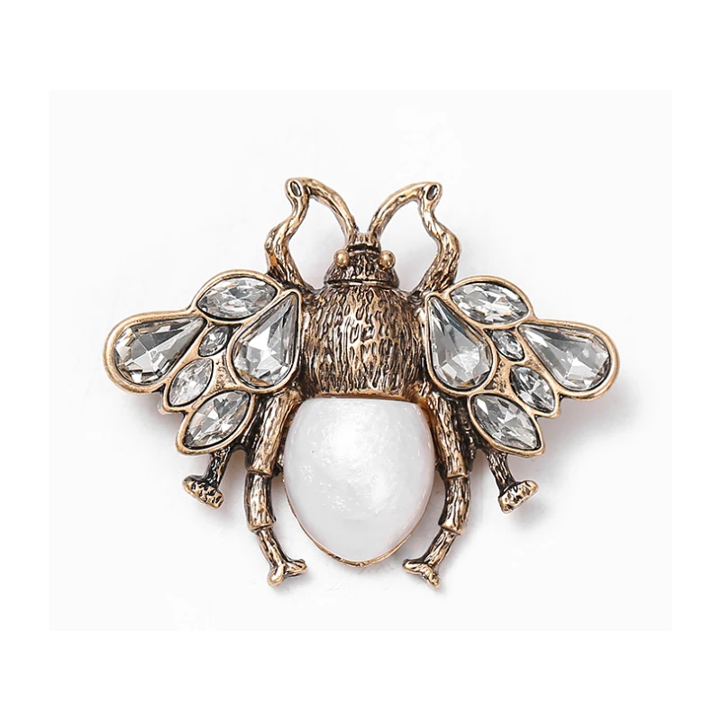 Retro Bee Crystal Pearl Brooches For Woman Men's Party Clothing Brooch Pins Accessories