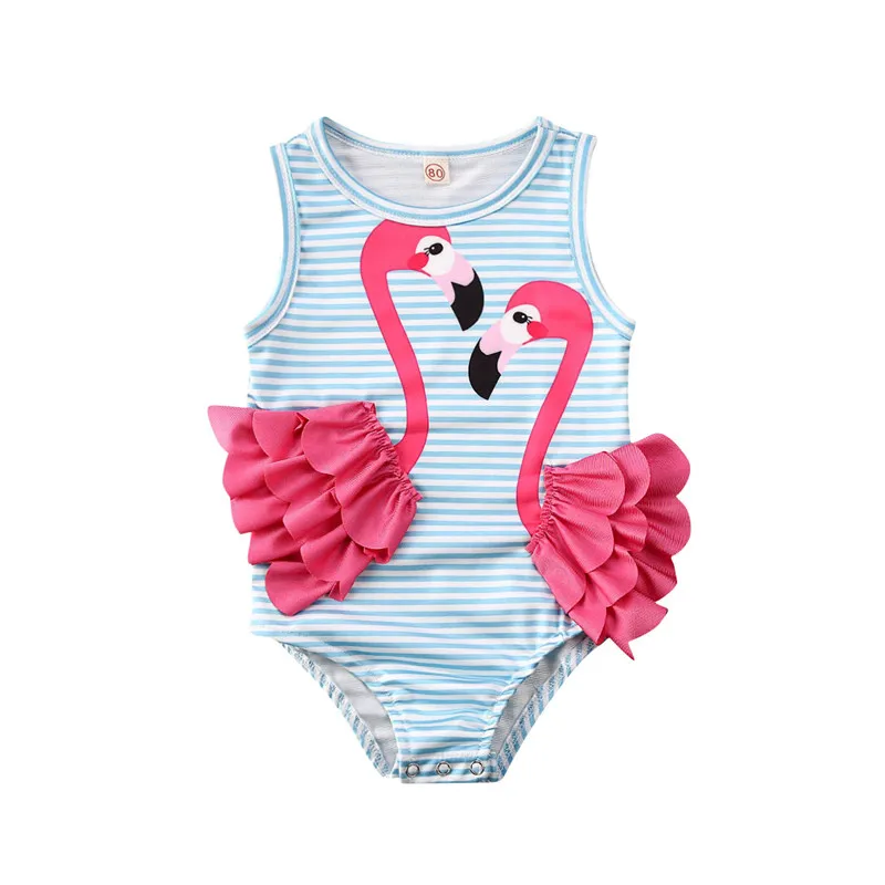 Pudcoco US Stock 0-4 years Flamingo Kid Baby Girl Bikini Swimwear Bodysuit Sleeveless Print Animal Bathing Suit Swimsuit Beach