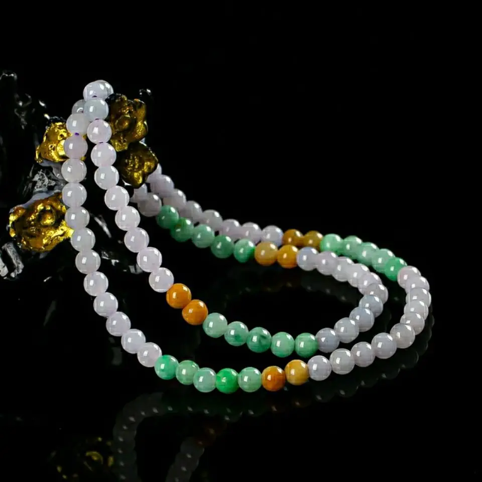 Latest Three Color Beads Jadeite Necklace Natural Jade Handmade  Pendant Rope Genuine Jewelry Accessories
