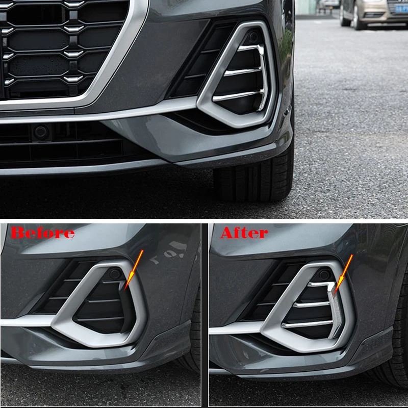 2PCS ABS Chrome Car Front Headlight Fog Lamp Cover Trim For Audi Q3 F3 2019  2020 Car Styling Accessories