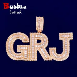 Bubble Letter Custom Name Chain Men Necklace Baguette Zircon Pendant Real Gold Plated Hip Hop Rock Jewelry 2022 Trend