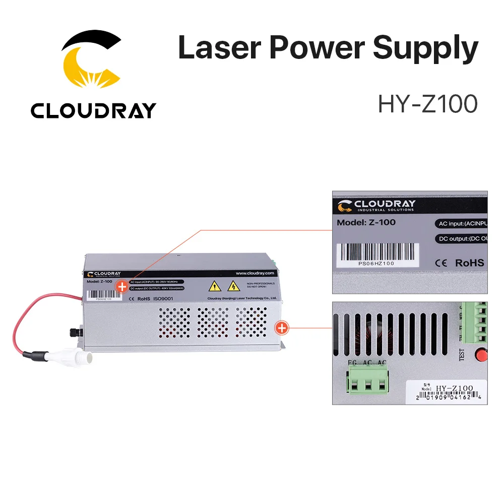 Cloudray 100-120W CO2 Laser Power Supply Monitor AC90-250V  EFR Tube for CO2 Laser Engraving Cutting Machine Z100 Z Series