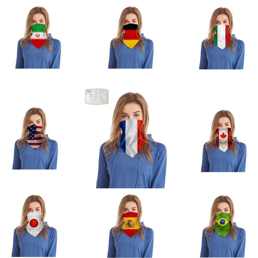 New Men Women Lightweight Face Mask PM2.5 Filter Italy Spain Brazil National Flag Scarf Sun Protection Outdoor Ring Riding Masks