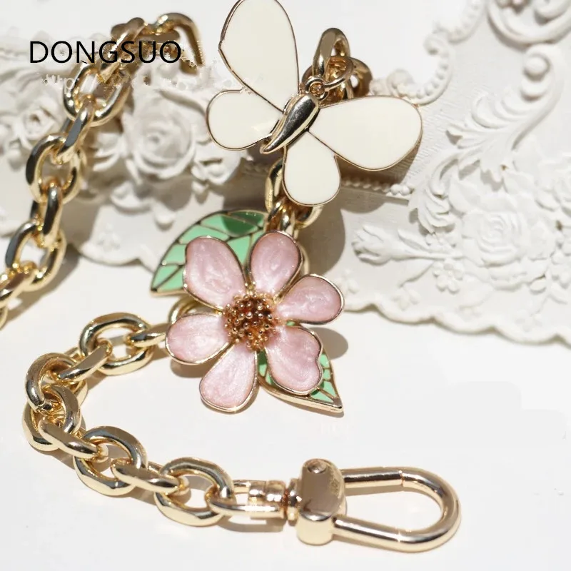 Designer flower chain strap butterfly Decoration gold metal chain handbag bag purse replacement Accessories Hardware quality