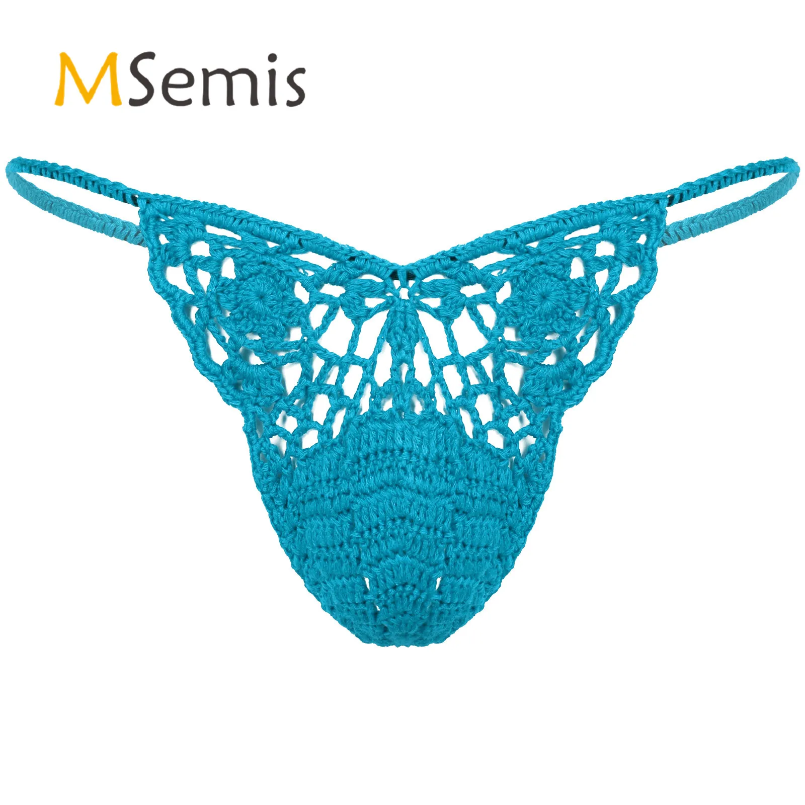 Swimwear Mens Handmade Crocheted G-String Hollow Out Bulge Pouch Briefs Elastic Waistband T-Back Thongs Sunbathing Swimsuit