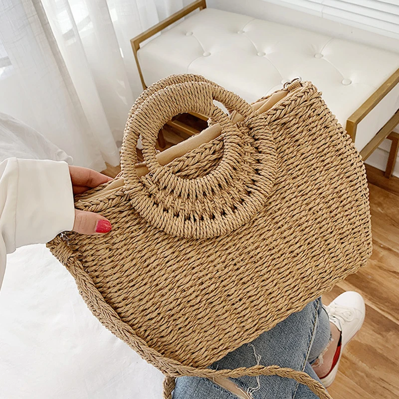 

Straw Bags For Women 2021 Summer Casual Woven Crossbody Shoulder Travel Handbag Beach Bag Female Rattan Handbags Bag Women