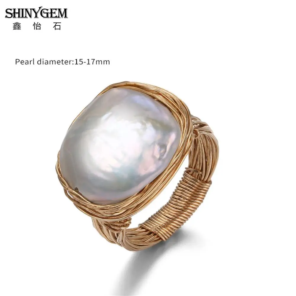 ShinyGem Baroque 14k Gold Filled Wire Wrapped Jewelry DIY Handmade Vintage Bride Wedding Natural Irregular Freshwater Pearl Ring