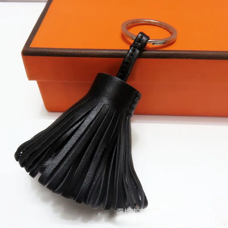 Luxury Personalized Handmade Real Leather Tassel Keychain Metal Keyring Women Bag Charm Accessory Handbag Charm KeyChain Holder