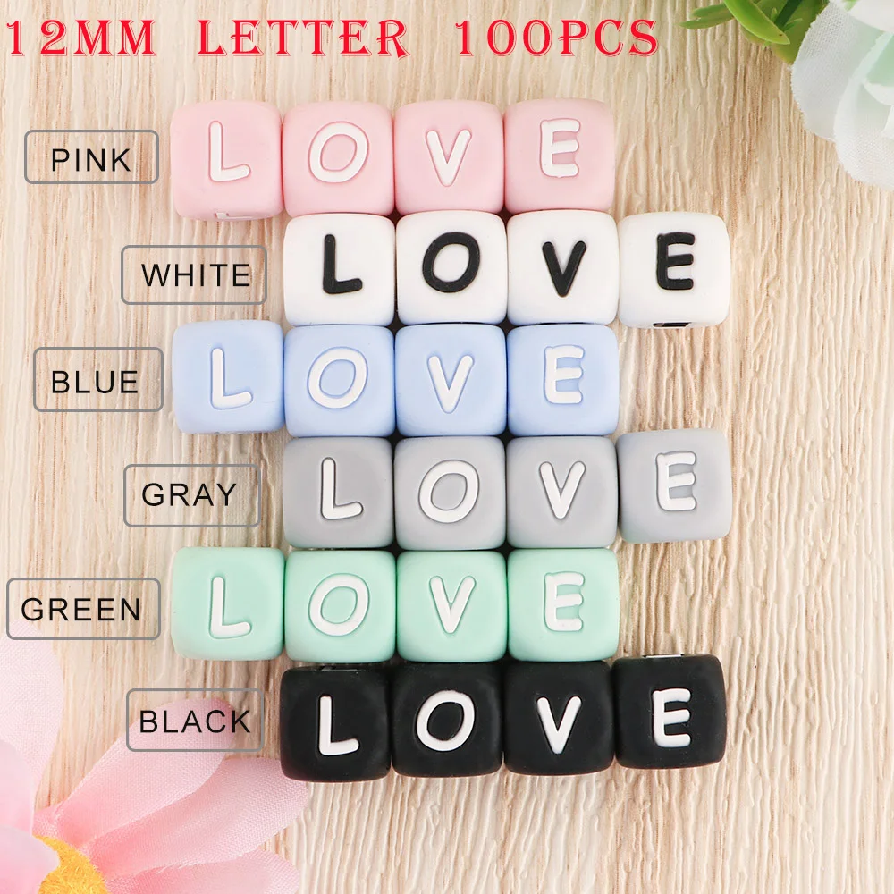 12MM 100Pcs English Letter Silicone Bead Alphabet DIY Personalized Name Necklace Pacifier Chain Accessories Chewing Bead Kovict