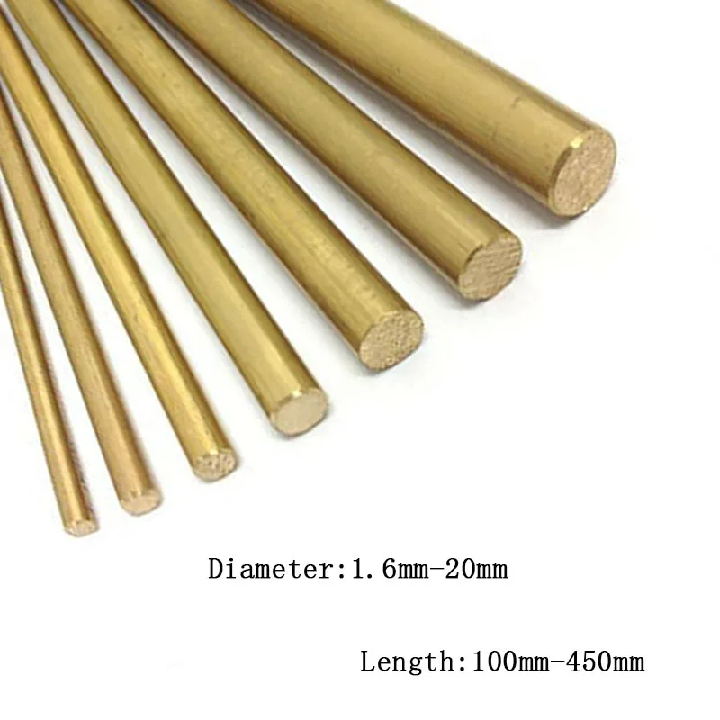 Diameter 1.6-20mm Length 100-500mm Hardware Brass Round Bar Rod For DIY Knife Handle Circular Wire Tube Modelmaking Brass Rod