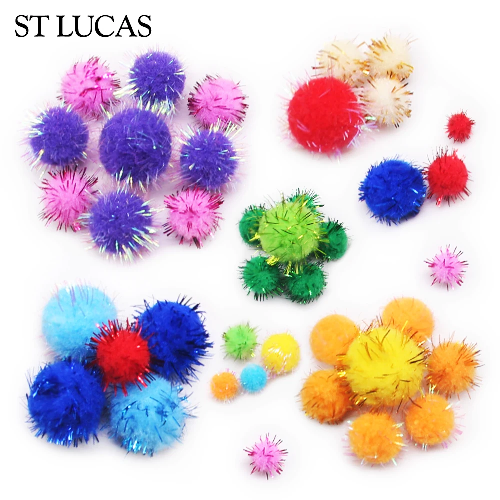 1 Pack 10/15/20/25mm Mixed Color Glitter Pom Pom Ball For Garment Home Christmas Party Carft Decoration DIY Accessory Material