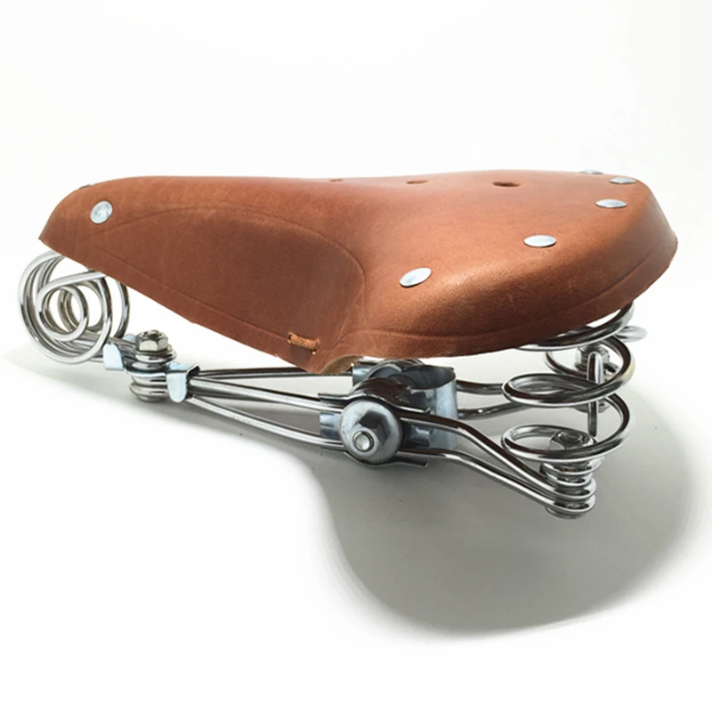 Traditional Old Style Bicycle Saddle Riveting Cow Leather Seat Road MTB Bike Standard Vintage Cushion Cycling Part