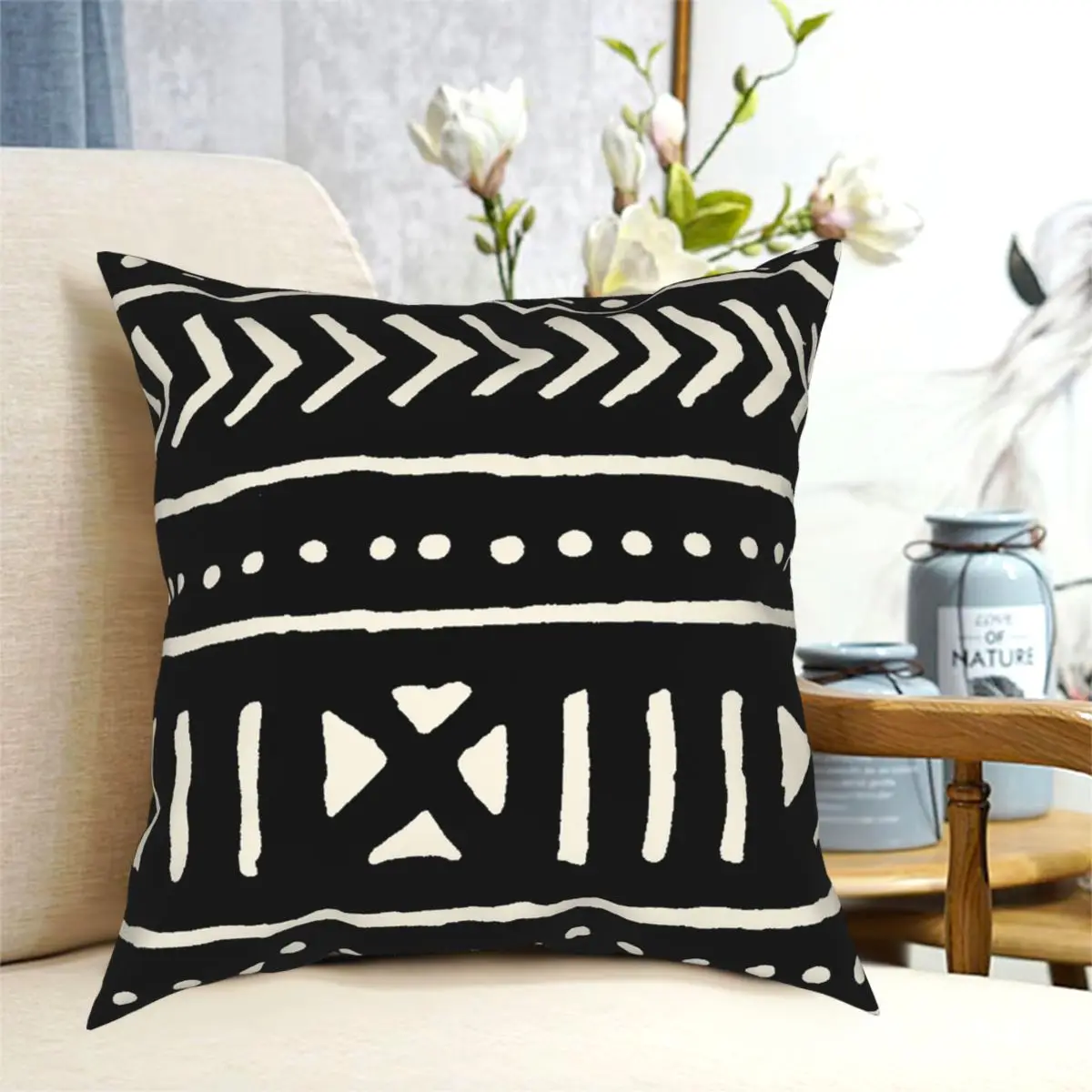 African Mud Cloth Square Pillowcase Polyester Printed Zipper Decorative Pillow Case Bed Cushion Cover 45*45cm