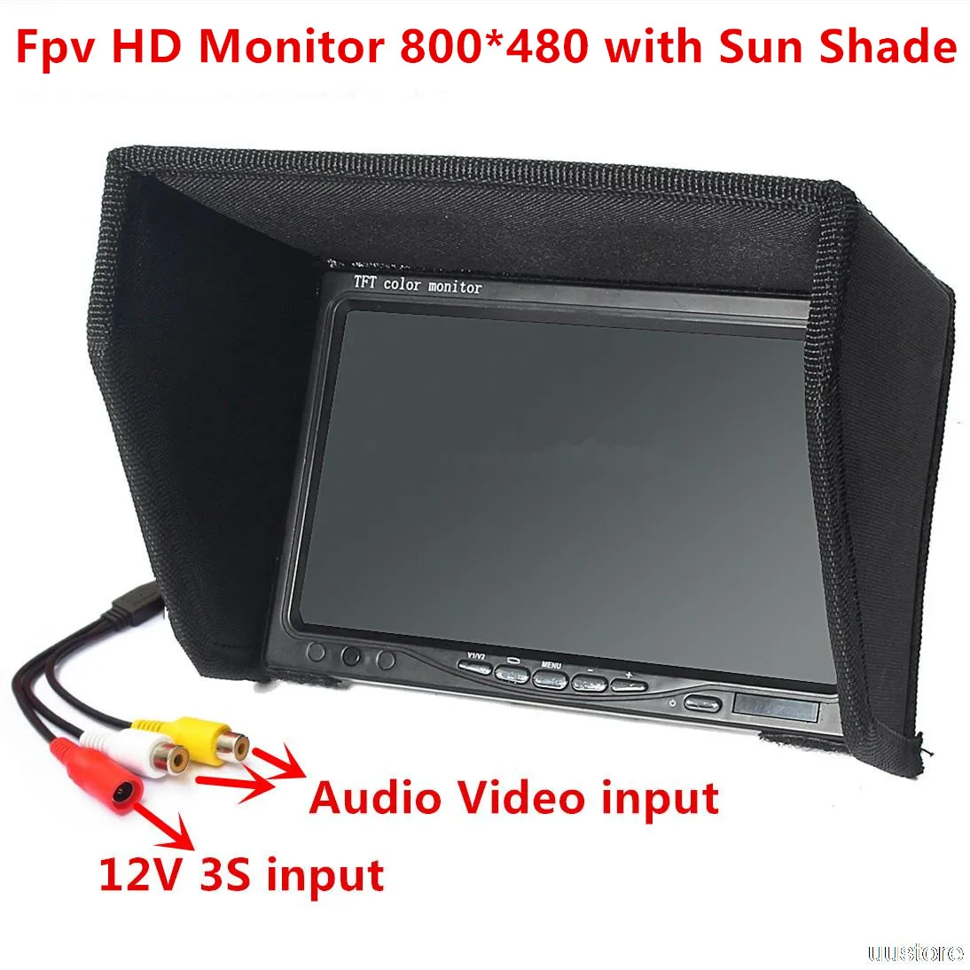 FPV Monitor 7 Inch 800x480 Video Screen TFT LCD Display No Blue Screen Color W/ sunhood for RC Camera Drone Airplane Quadcopter