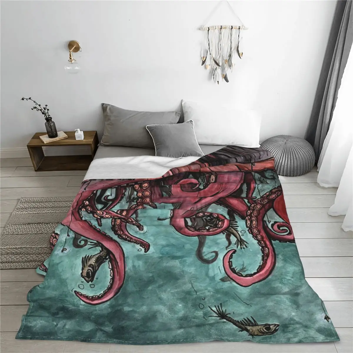 The Rise Of Great Cthulhu Blankets Flannel All Season Octopus Old Newspaper Portable Soft Throw Blankets for Sofa Office Quilt