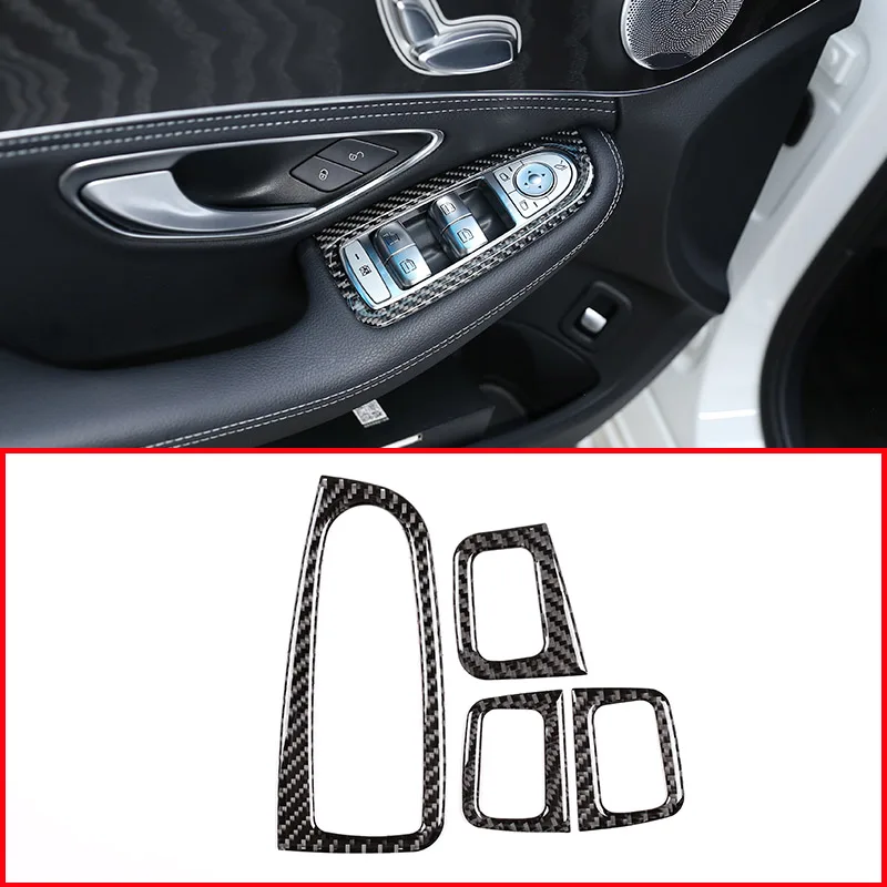 

4pcs Real Carbon Fiber Car Window Lift Button Frame Stickers For Mercedes Benz C Class W205 GLC X253 GLC260 C180 C200 2015-2019