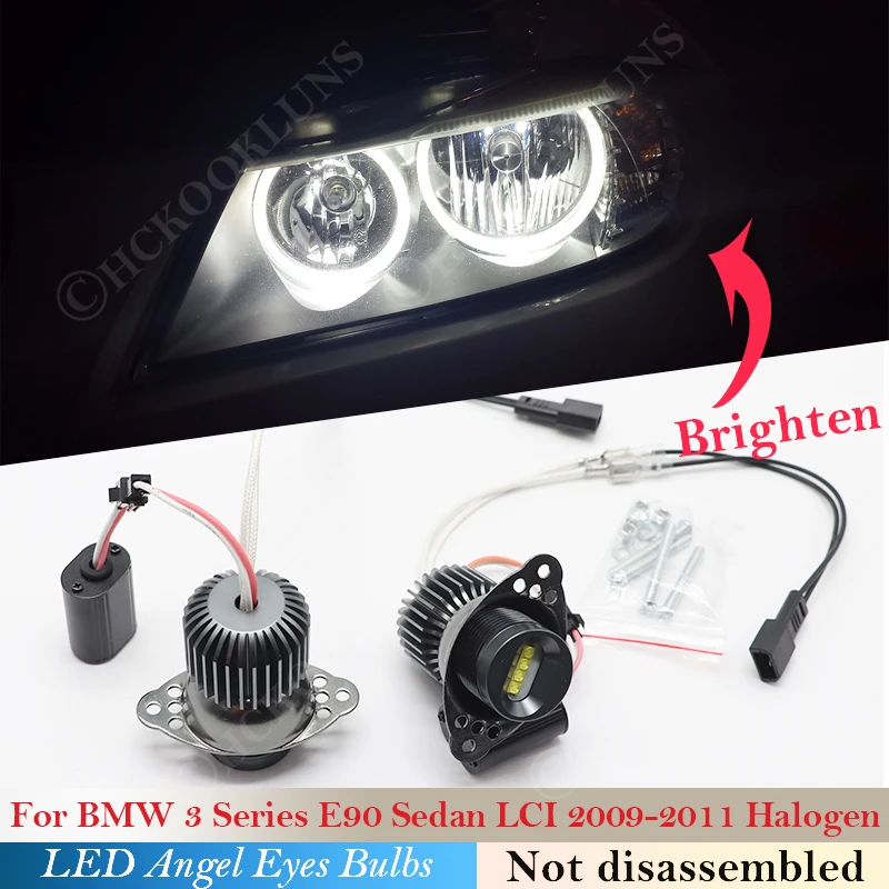 160W Pair For BMW 3 Series E90 E91 LCI halogen Headlight 2009 2010 2011 Lamp LED Angel Eyes Marker Lights Bulb Car Accessories