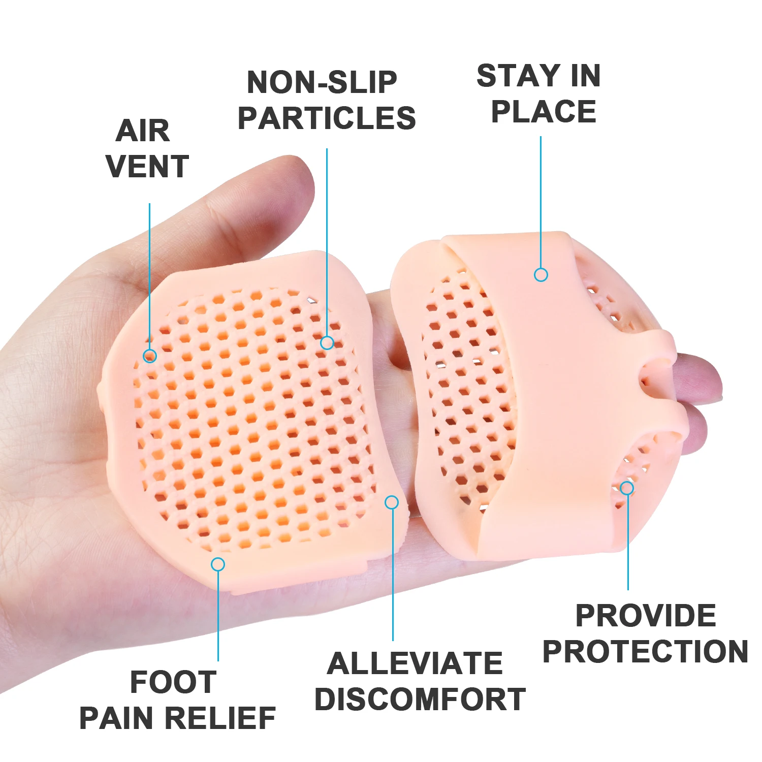 2pcs Breathable Sofe Forefoot Pads Foot Pain Relief Silicone Ball of Foot Cushion Insoles Prevent Foot Corn Callus Blisters Z792