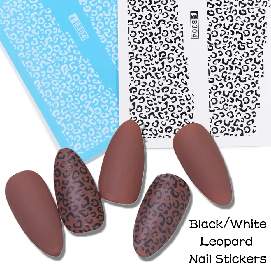 1 pcs Nero Bianco Leopard Nails Art Stickers Completa Involucri Acqua Trasferimento Decalcomanie Disegno Sexy Cursore Decorazione del Manicure Tips