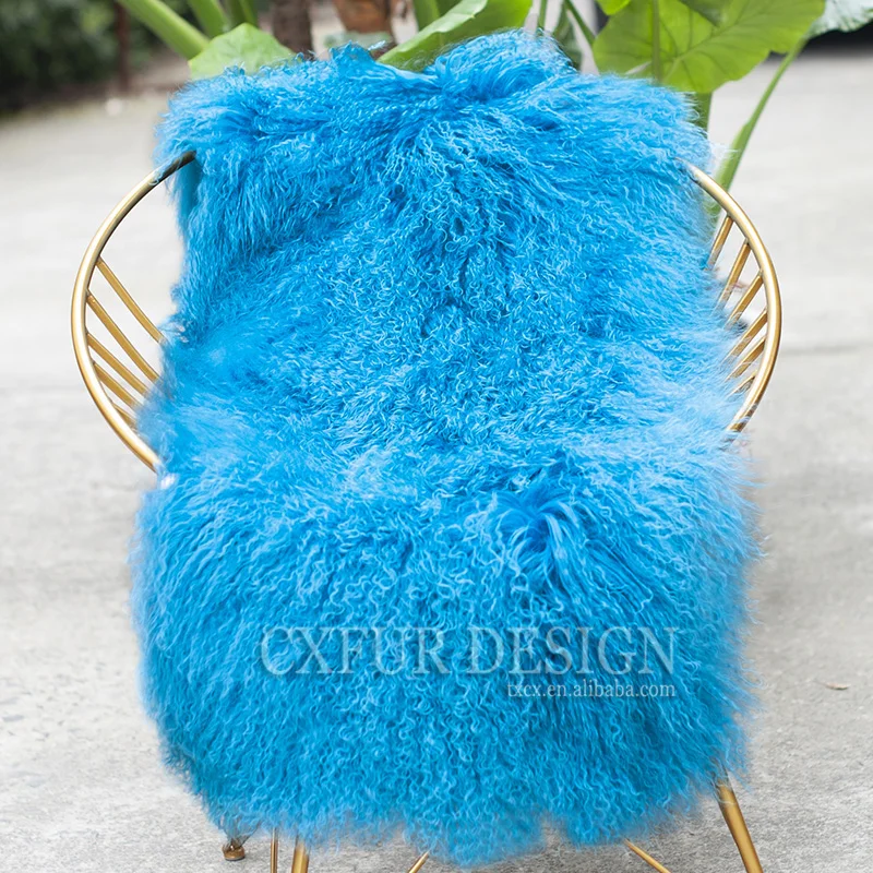 CX-D-24Z Long Hair Mongolian Lamb Fur Throw Blankets Real Fur Carpet