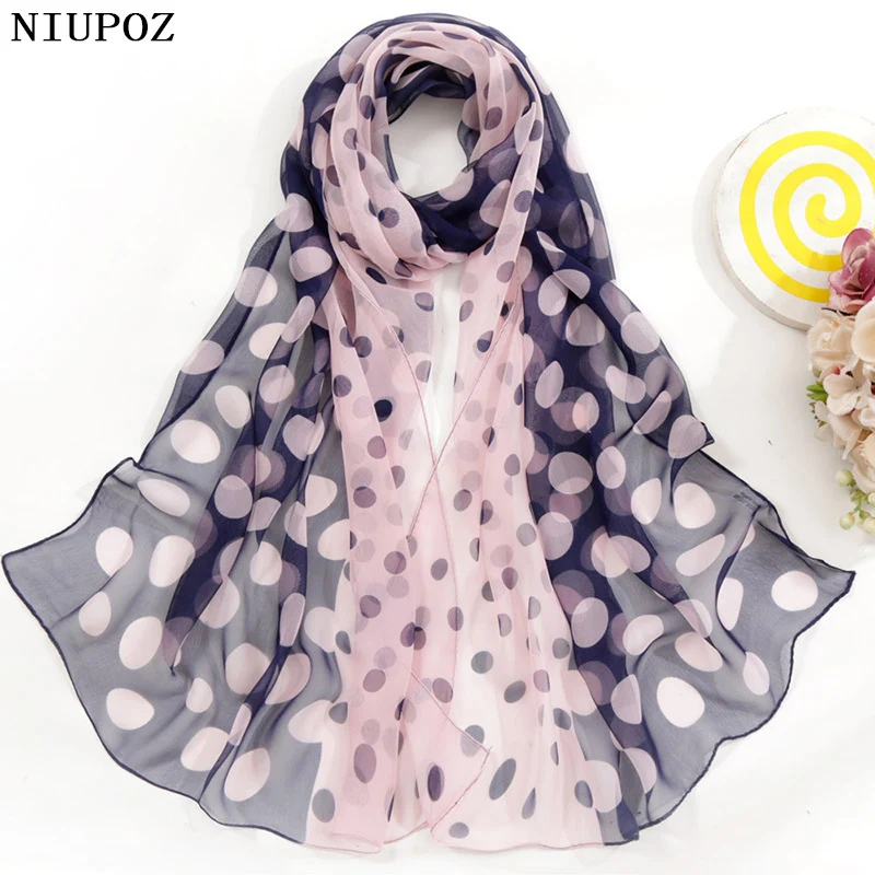 Hot Fashion Women Foulard Bandana Dot Scarf Chiffon Georgette Long Shawl Summer Scarf Sunscreen Elegant