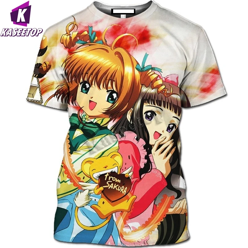 3D New Round Neck Short Sleeve Anime Card Captor Sakura T-Shirt Summer Men's Shirt Cartoon Magic Shirt Beauty Poker Tops T250