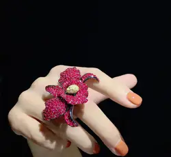 cocktail ring big orchid flower 925 sterling silver with cubic zircon fine women jewelry luxury adjustable size 45*52MM