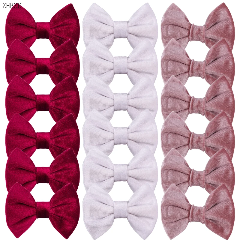 10Pcs/Lot New 4\'\' Soft Velvet Hair Bow Clips Girls Cute Bowknot For Headband Hairpins Kids DIY Party Accessories