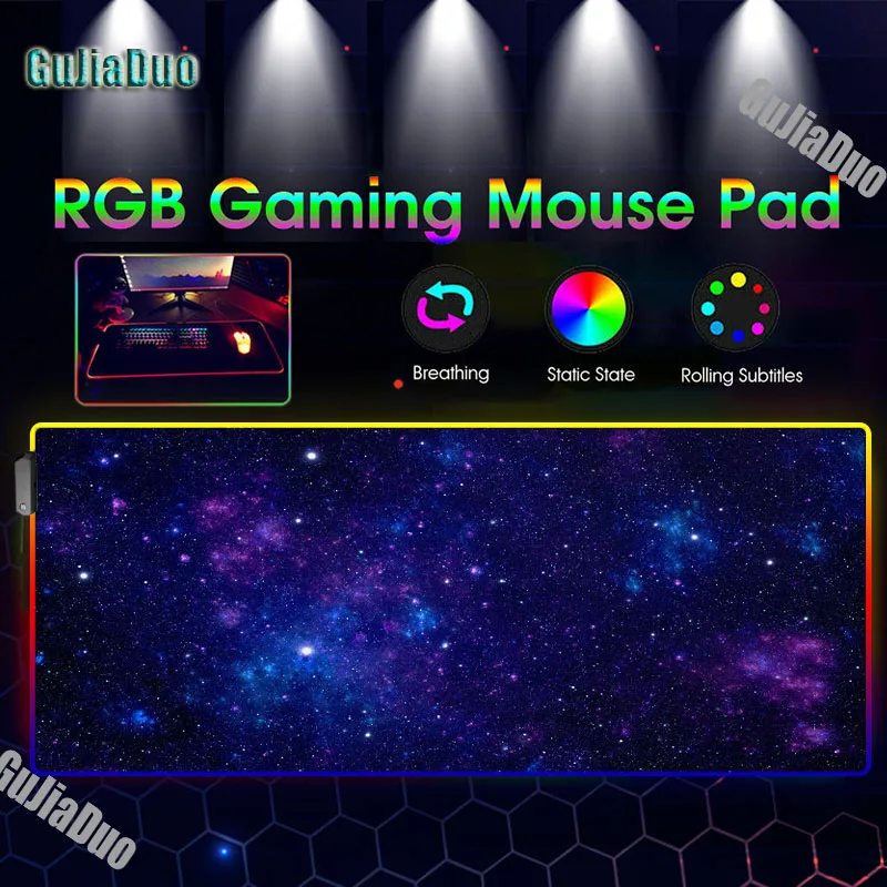 

GuJiaDuo Starry Sky RGB Mouse Pad Pc Keyboard Desk Mat Gamer Stars Art Large Mousepad XXL Led Glow Table Pad Gaming Accessories