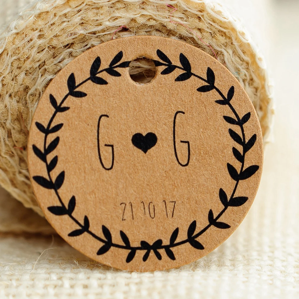 Y5-120pcs 3.5cm diameter paper tags custom kraft paper white cardboard wedding tag custom name date logo gift box free shipping