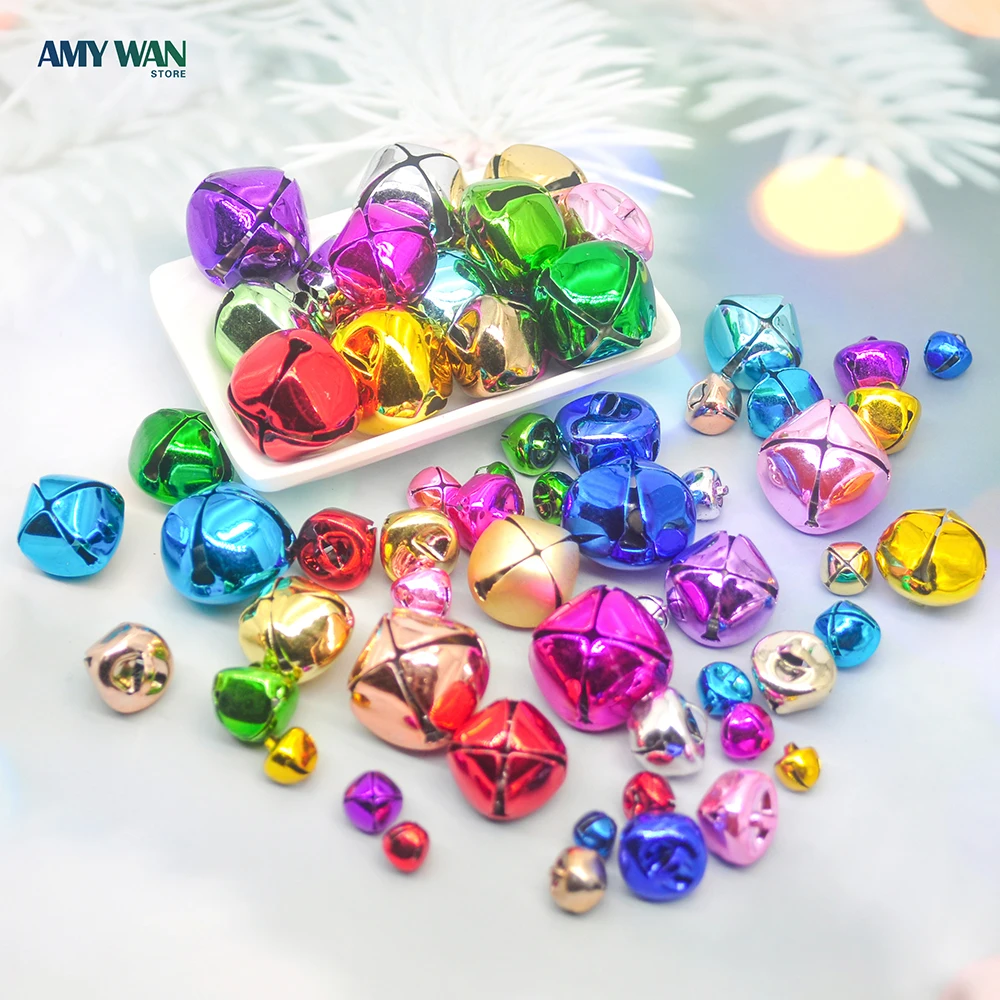 Colorful Jingle Bells Christmas Party Decoration Pendant Loose Beads DIY Crafts Bells Handmade Accessories 8/10/12/15/20/25/mm