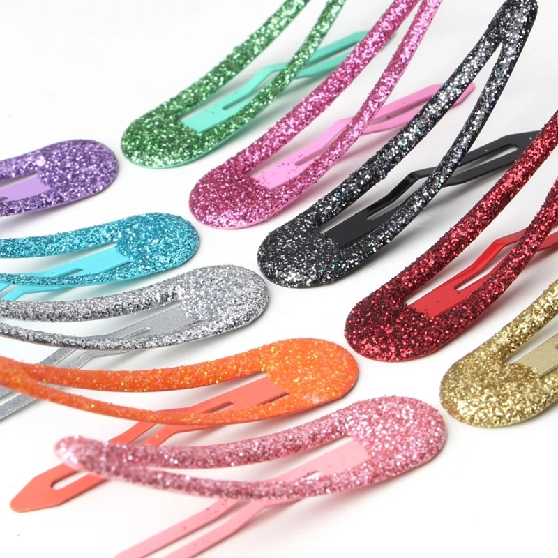 Clipes de cabelo Glitter Snap para mulheres e meninas, Metal Claw Clip, Cute Kids Hairgrip, acessórios de moda, 10 pçs/lote