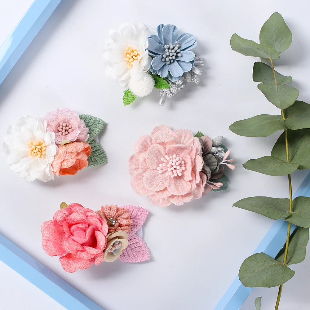 1 Pc Baby Floral spinki do włosów śliczny sztuczny kwiat Barrettes spinki do włosów dla dziewczynek dzieci piękne akcesoria do włosów bukiet hurtowy