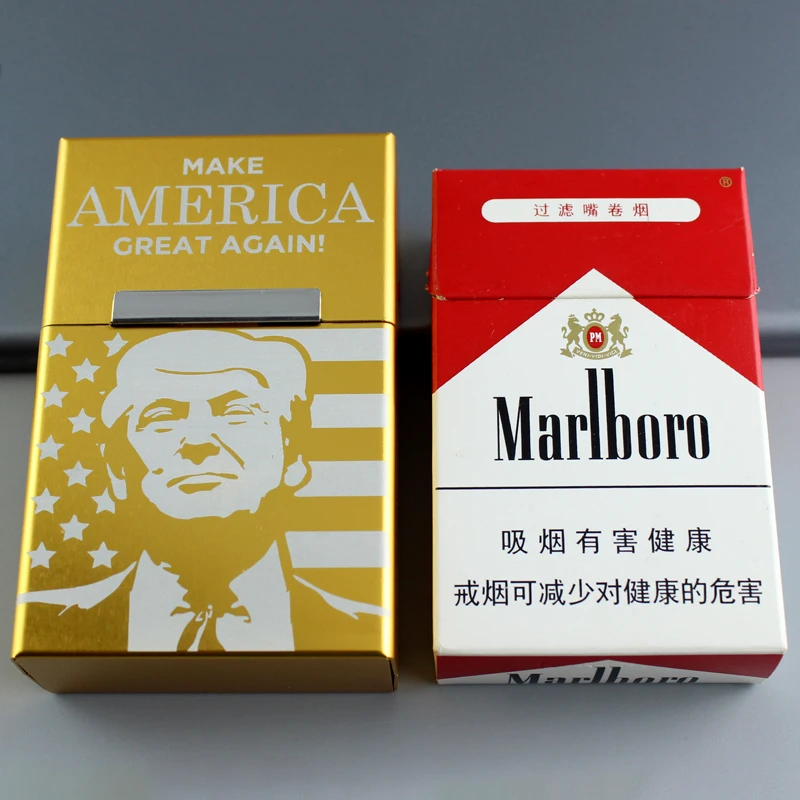 Metal Cigarette Case Cover Clamshel Aluminum Alloy Cigarette Box Smoking Gift US President Donald J Trump Derivatives Products