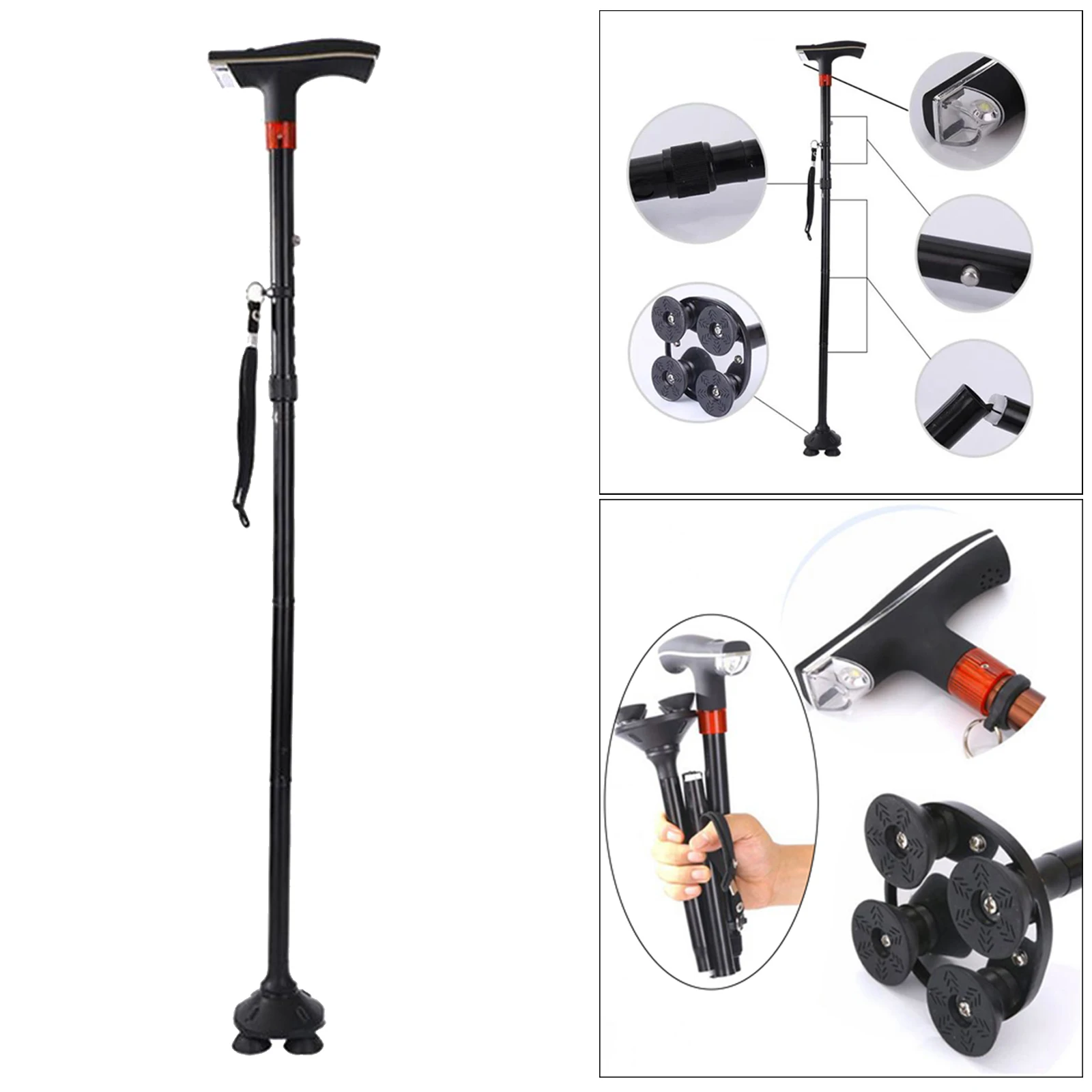 Adjustable Metal Walking Stick Travel Cane Folding Pole Compact Hike Portable Walking Canes for Senior Women Men Hand Grip images - 6