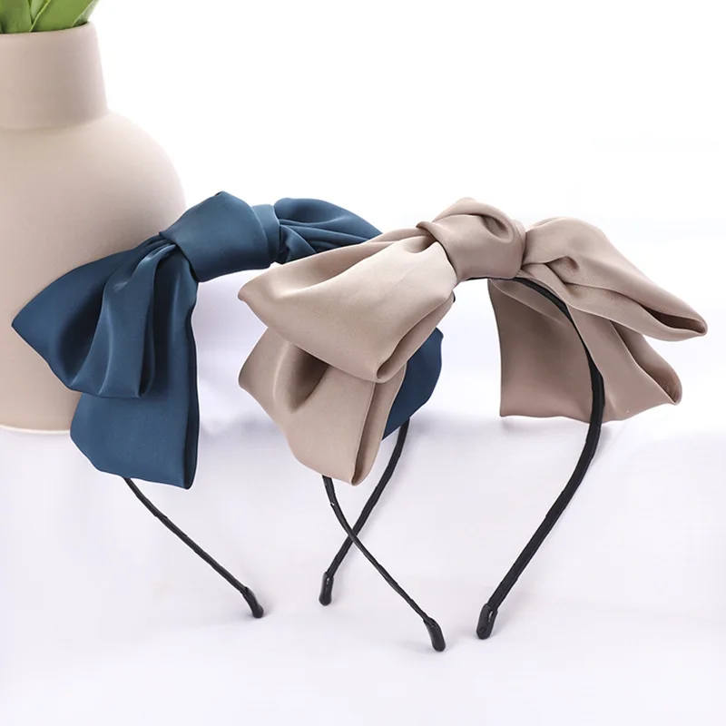 Yellow Bow Headband for Women Solid Top Knot Bow Hairband Double Layers Big Bow Headband Adults Accessories Hair Bow Hoop Girls