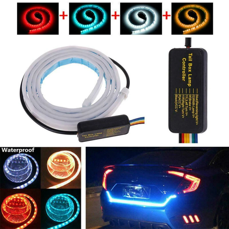 Traseiro do carro Trunk Luz Traseira, Streamer dinâmico, Reverse Warning, Faixa de LED, Auto, Freio adicional, Turn Signal Lamp, 12V, 1,2 m