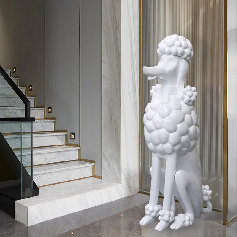 Imagem -02 - Decoração de Casa Cão Poodle Estátua Nordic Decoração Casa Grande Resina Esculturas Estatuetas Decoração para Casa Acessórios Escultura 62cm