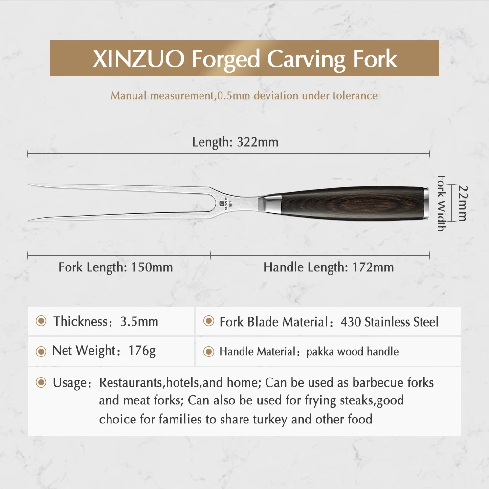 XINZUO Stainless Steel Carving Fork Knife BBQ Roasting Fish Fork Grill Tools Camping Kitchen Accessories