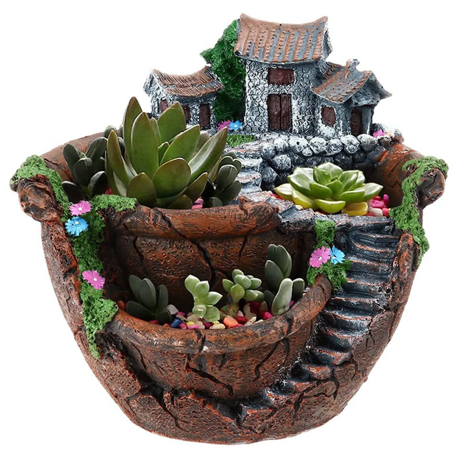 Fairy Garden Planter Flower Plant Pots with Sweet House Unique Design for Home Decoration CLH@8