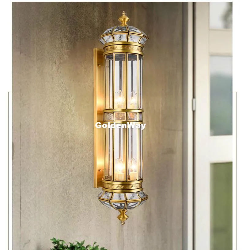 Antique Brass Wall Lamp Outdoor/Indoor LED Design Glass  Shade Design D24cm H56cm Copper Wall light Home Decoration Outdoor Lamp